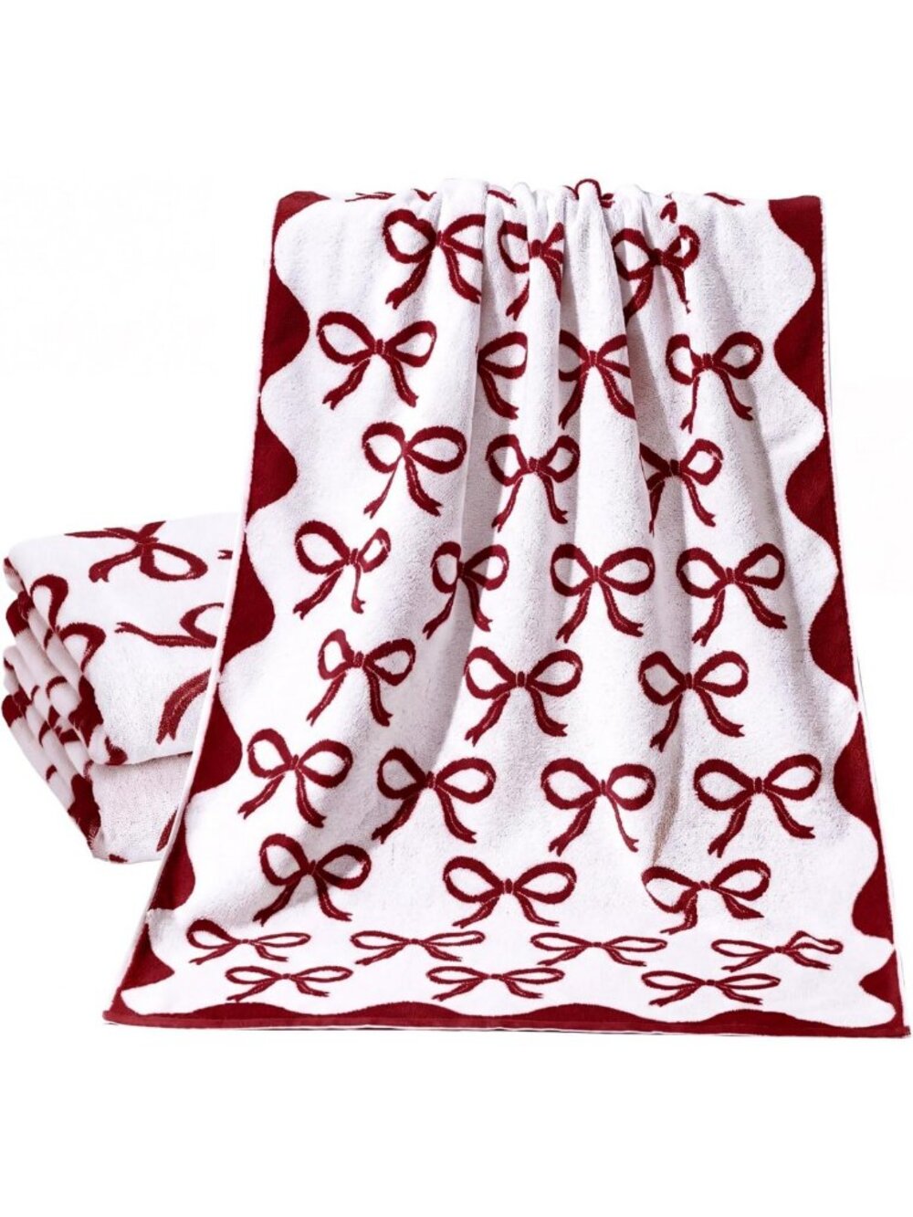 2 Pcs Red Bow Bath Towels - 100% Cotton, Soft & Absorbent, Preppy Decor, 28x55